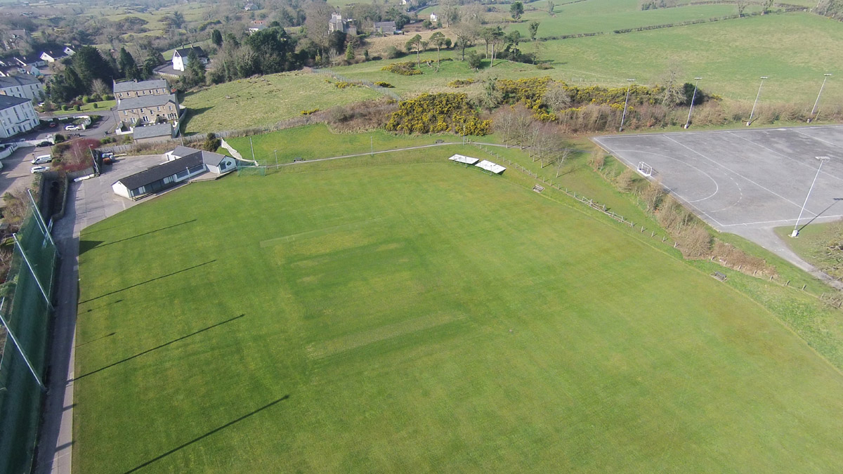 Aerial view of Saintfield cricket pitch