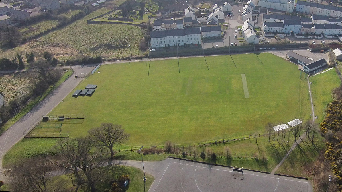 Aerial view of Saintfield cricket pitch