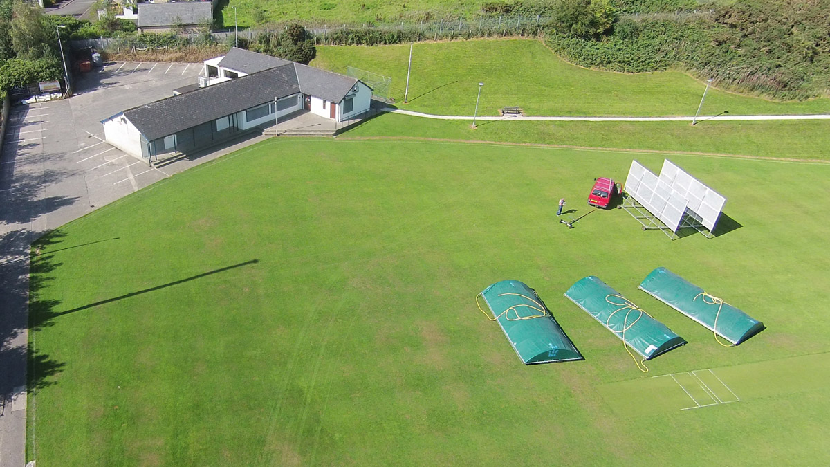 Aerial view of Saintfield cricket pitch